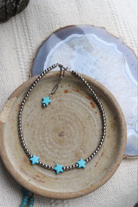 Silver Bead & Turquoise Star Necklace