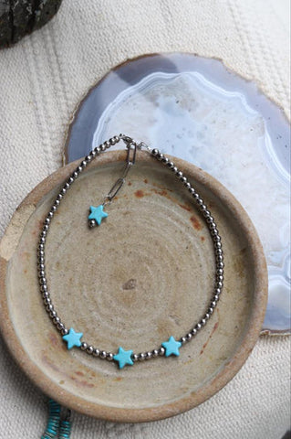 Silver Bead & Turquoise Star Necklace