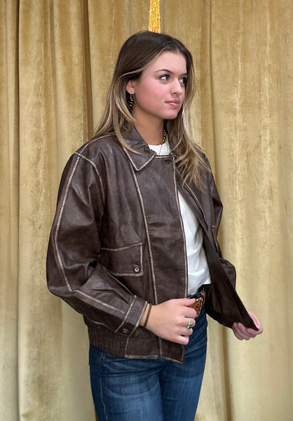 Faux Leather Bomber Jacket