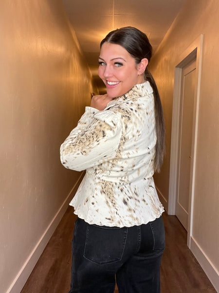 Cow Print Denim Jacket