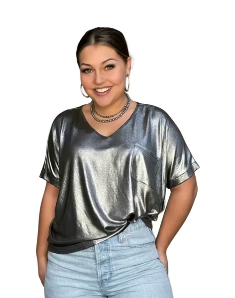Silver Metallic Knit Top