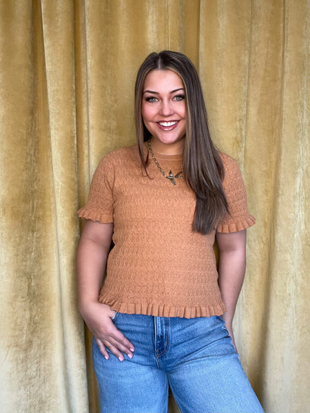 Gemini Rust Ruffle Knit Top
