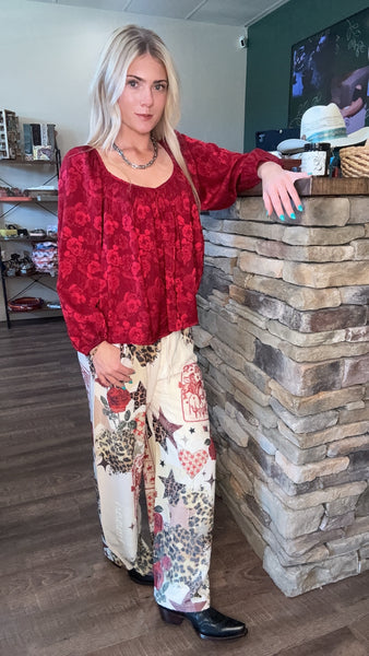 Rose Star Western Drawstring Pants