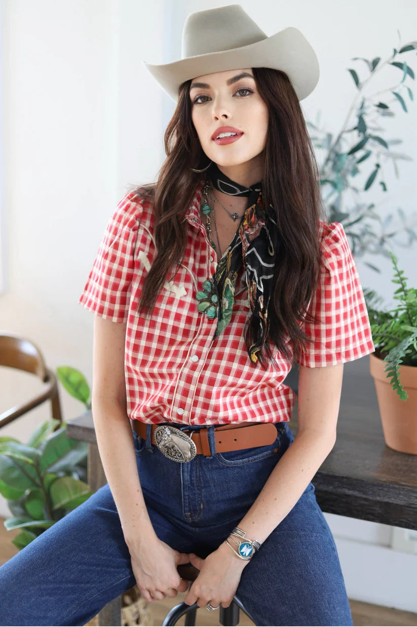 Red Gingham Western Shirt