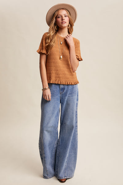 Gemini Rust Ruffle Knit Top