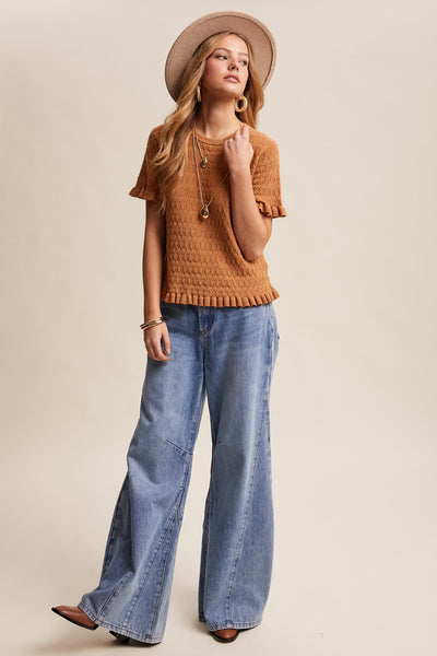 Gemini Rust Ruffle Knit Top