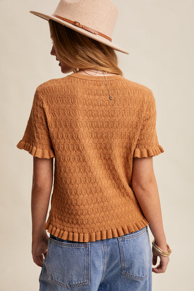 Gemini Rust Ruffle Knit Top