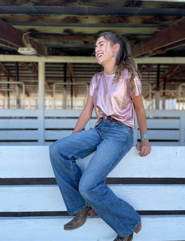 Pink Metallic Knit Tee