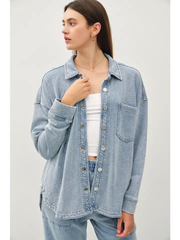 Denim Wash Knit Shacket