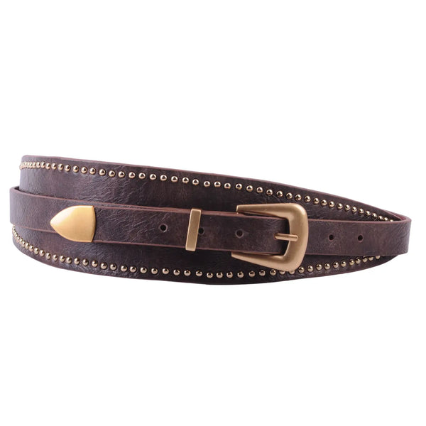 Studded Saddle Brown Leather Belt