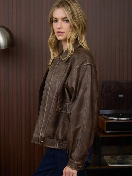 Faux Leather Bomber Jacket