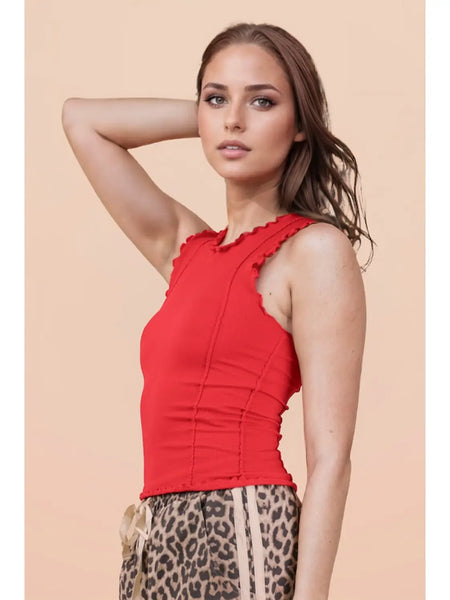 Red Lettuce Hem Tank