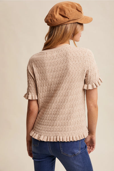 Gemini Oatmeal Ruffle Knit Top