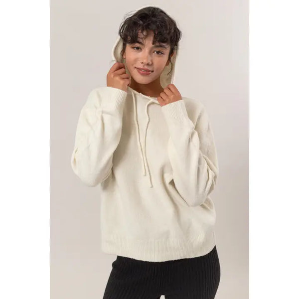 Drawstring Knit Hoodie Sweater