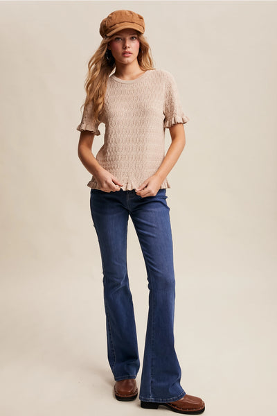 Gemini Oatmeal Ruffle Knit Top