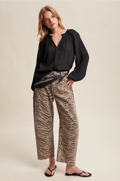 Black Braided Peasant Top