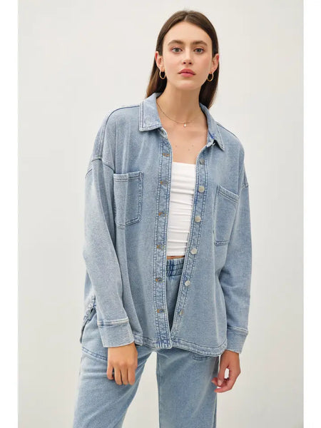 Denim Wash Knit Shacket