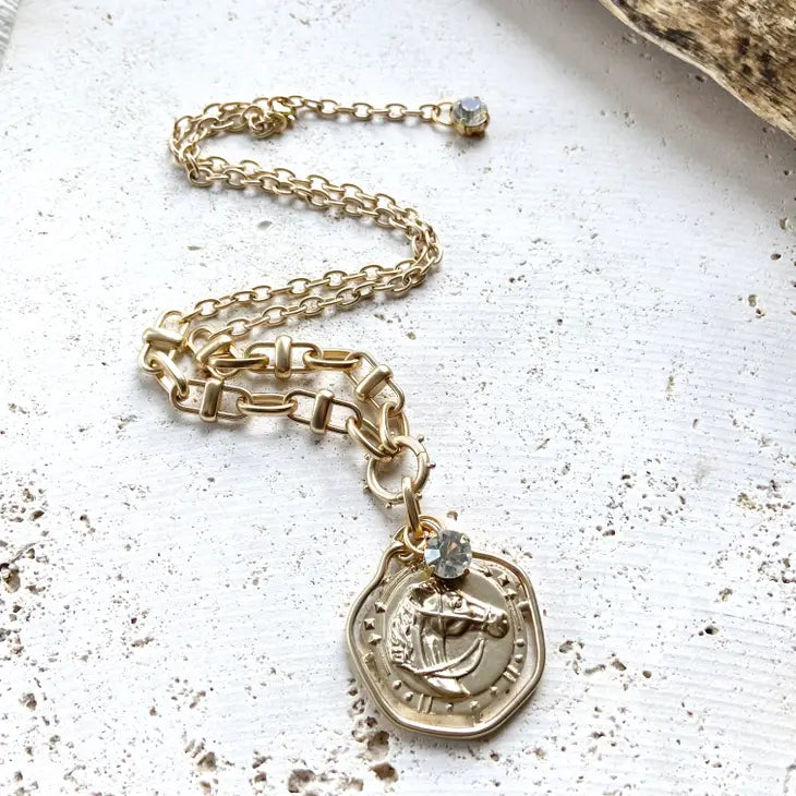 Matte Gold Horse Coin Necklace