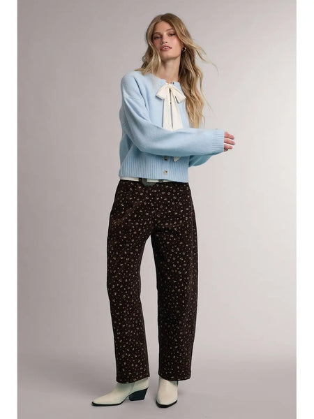 Floral Print Cord Barrel Pants