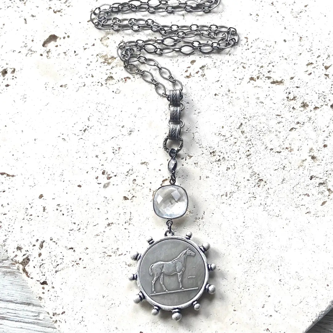 Fen Silver Horse Coin Necklace