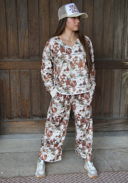 Vintage Cowboy Print Lounge Pants