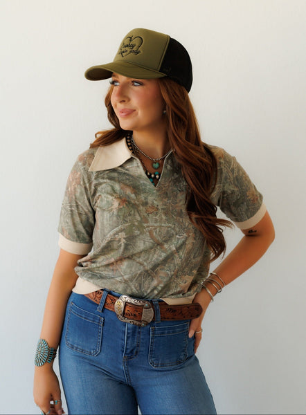 Camo Polo Top