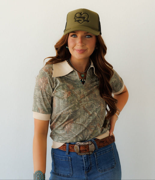 Camo Polo Top