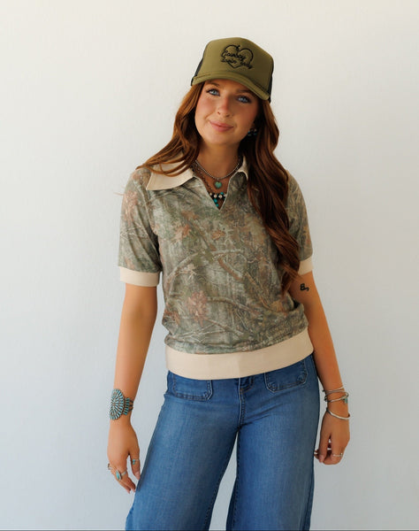 Camo Polo Top