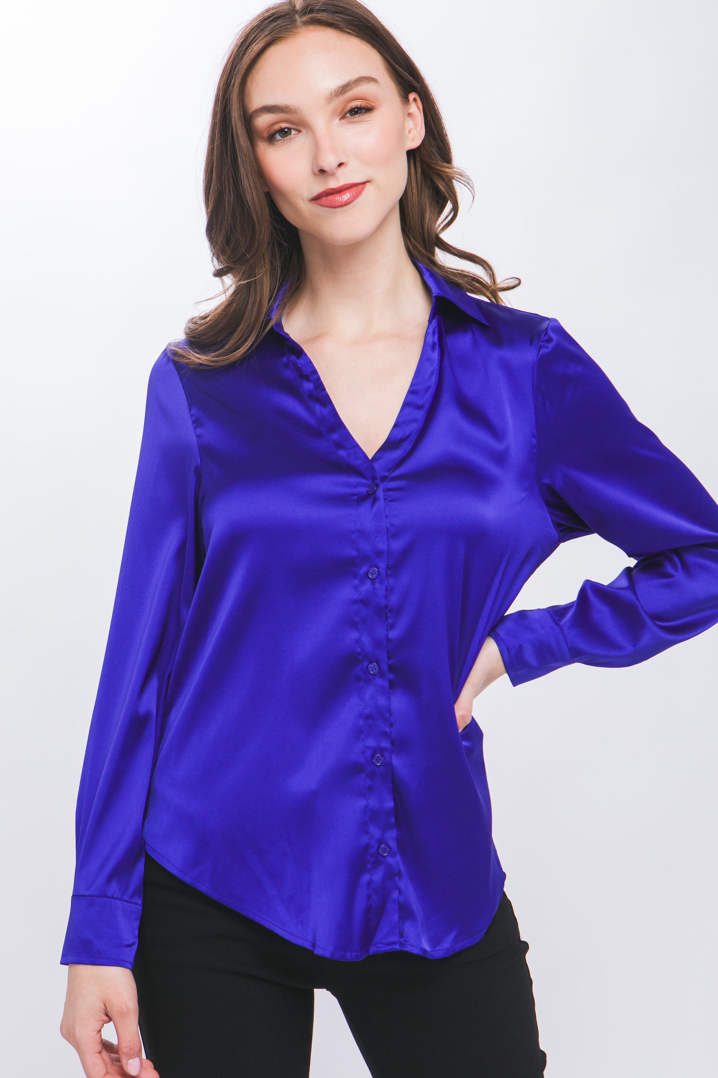 Royal Blue Satin Blouse