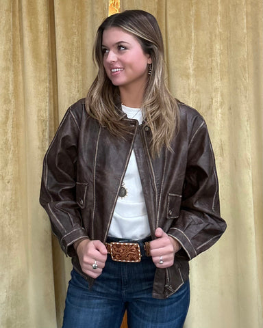 Faux Leather Bomber Jacket