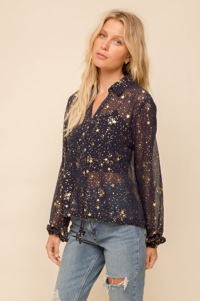 foil star print blouse