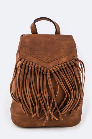 fringe backpack brown