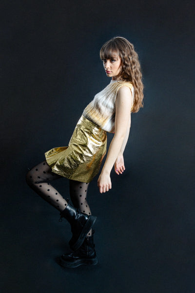 disco gold mini skirt