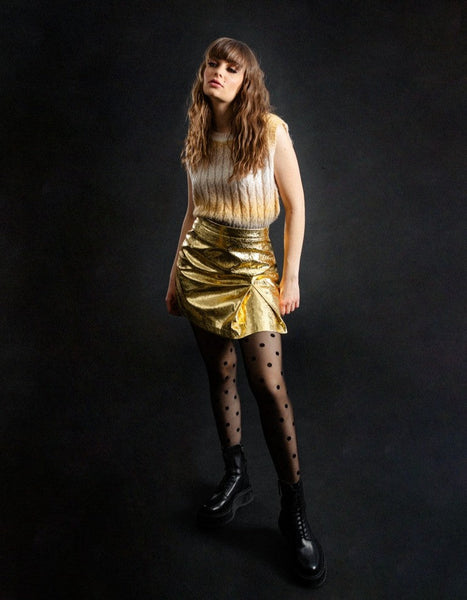 disco gold mini skirt