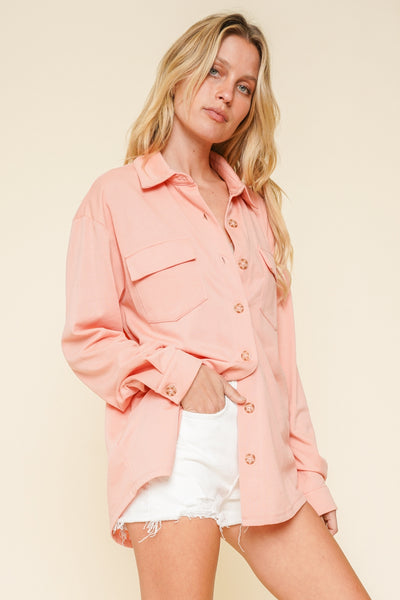 peachy keen french terry shacket