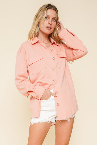 peachy keen french terry shacket