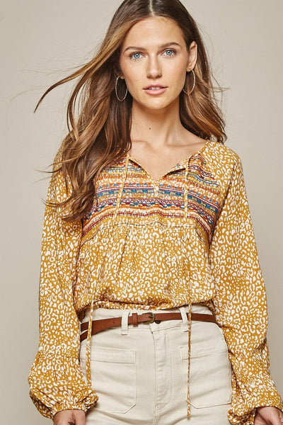 leopard embroidered blouse