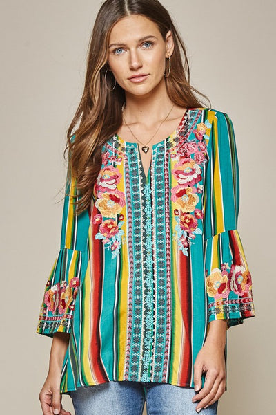 turquoise serape embroidered blouse