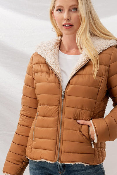 sherpa fleece puffer jacket