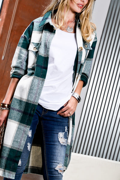polly plaid flannel long coat