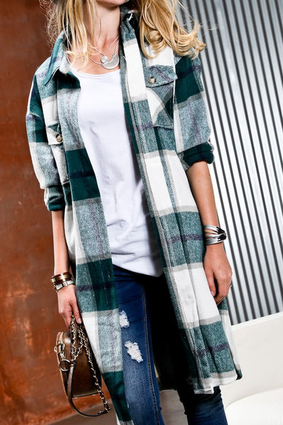 polly plaid flannel long coat