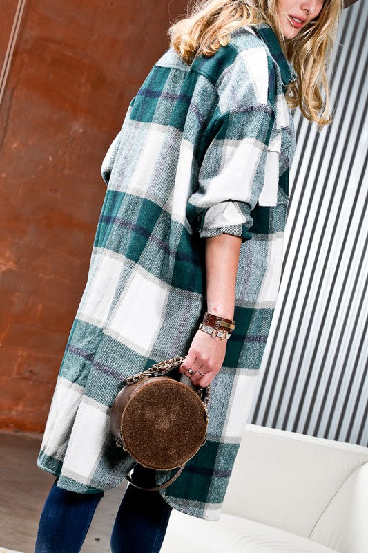 polly plaid flannel long coat s