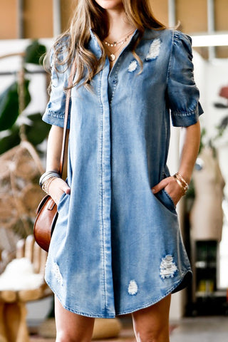 dodson denim puff sleeve dress