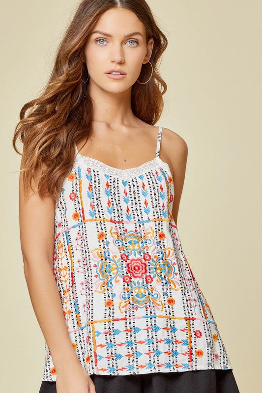 embroidered floral tank