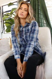 washed out denim plaid shirt s
