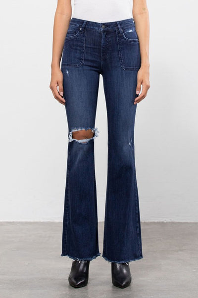 hidden cargo pocket flare jeans