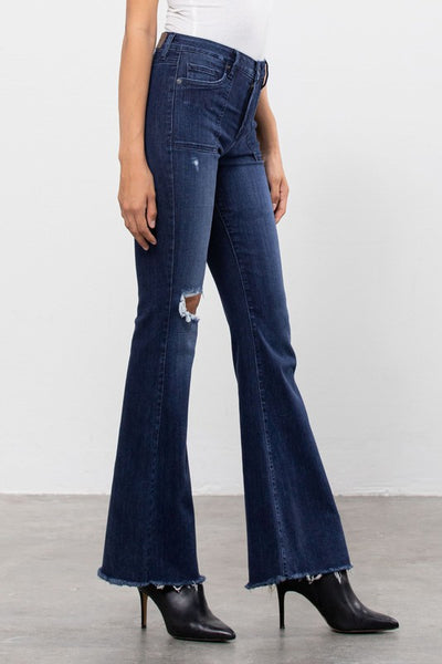 hidden cargo pocket flare jeans