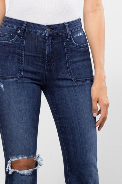 hidden cargo pocket flare jeans