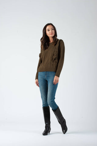 olive ruffle sweater