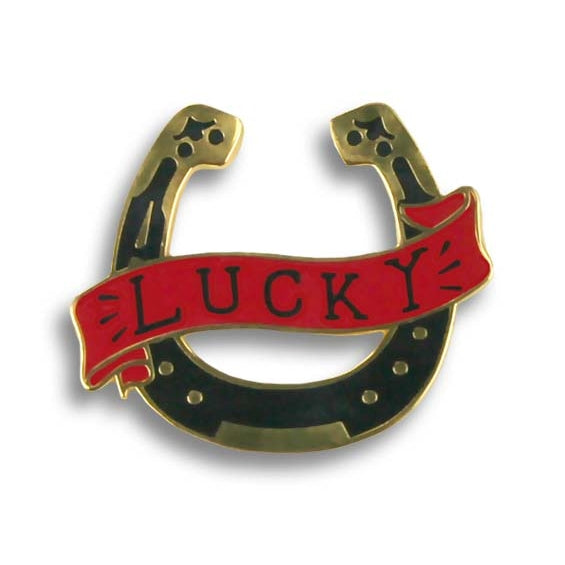 "lucky" horseshoe enamel pin